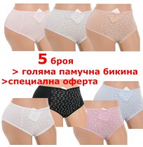 21038 Комплект 5 броя памучни дълбоки бикини с нежен принт
